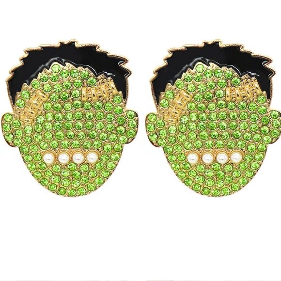 FRANKENSTEIN RHINESTONE HALLOWEEN EARRINGS - Picture 6 of 9